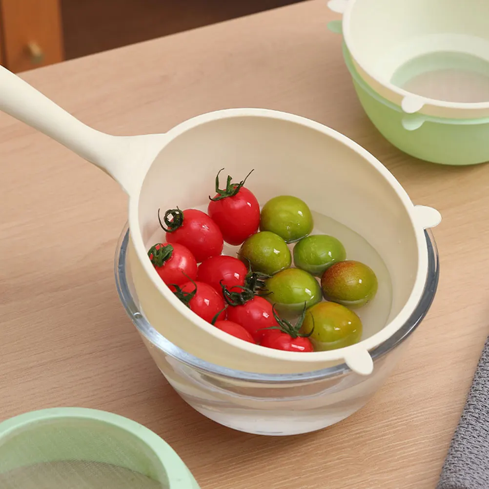 

1 Set Of Rice Strainer Bowl With Handle Fine Mesh Kitchen Draining Colander Plastic Reusable For Washing Vegetables Fruits Rice