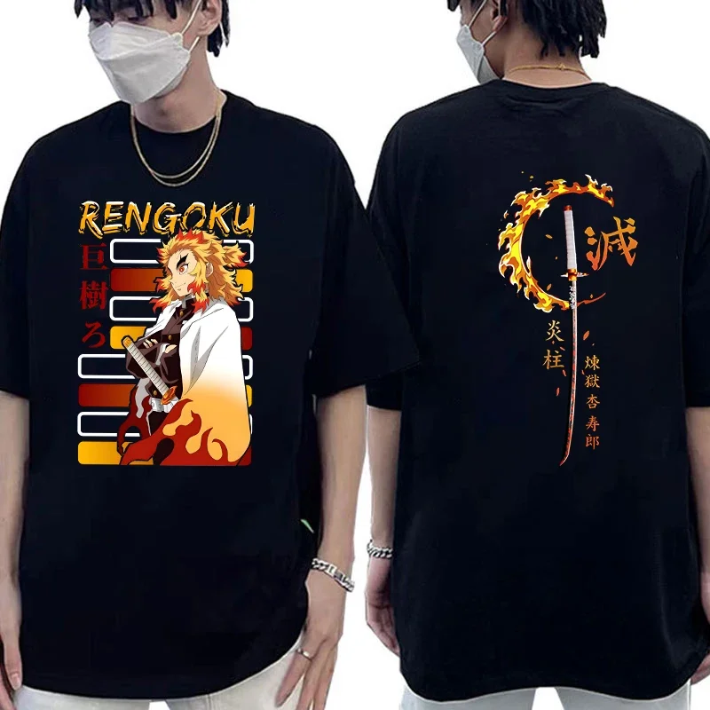 New Hot Anime Rengoku Kyoujurou T Shirt Unisex Summer Casual O-neck Women Men Clothing Short Sleeve Tees