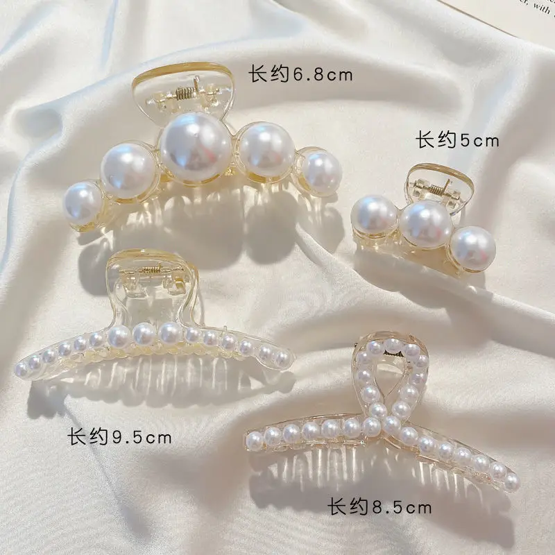 Simulated Pearl Hair Claws for Women Korean Acrylic Hair Clips Girls Large Size Barrette Shark Clip Fashion Hair Accessories