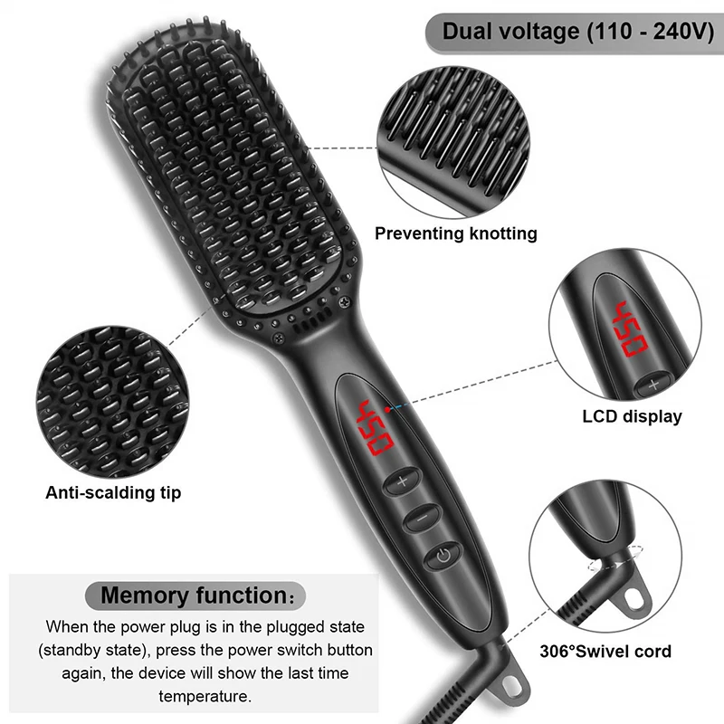 1Pc Electric Hair Straightener Beard Comb Negative Ion Straight Hair Splint Straightening Board Hairdressing Tools