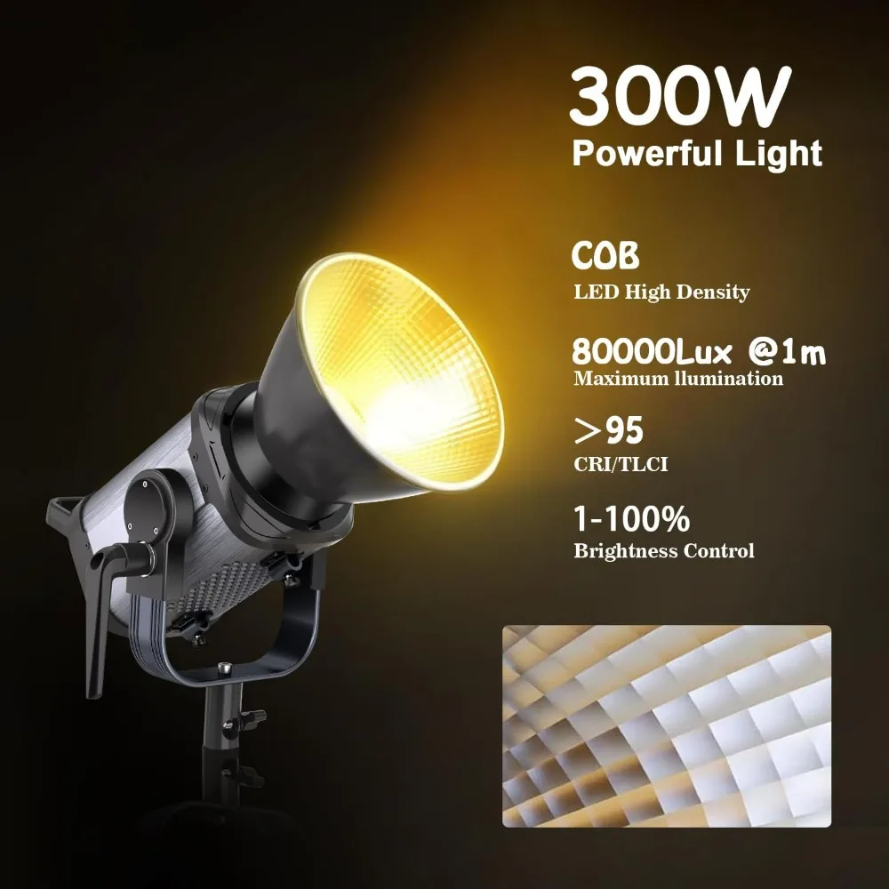 Luz de vídeo LED bicolor COB de 300W con pantalla LCD remota inalámbrica de 2,4G, iluminación de salida continua a todo Color para fotografía