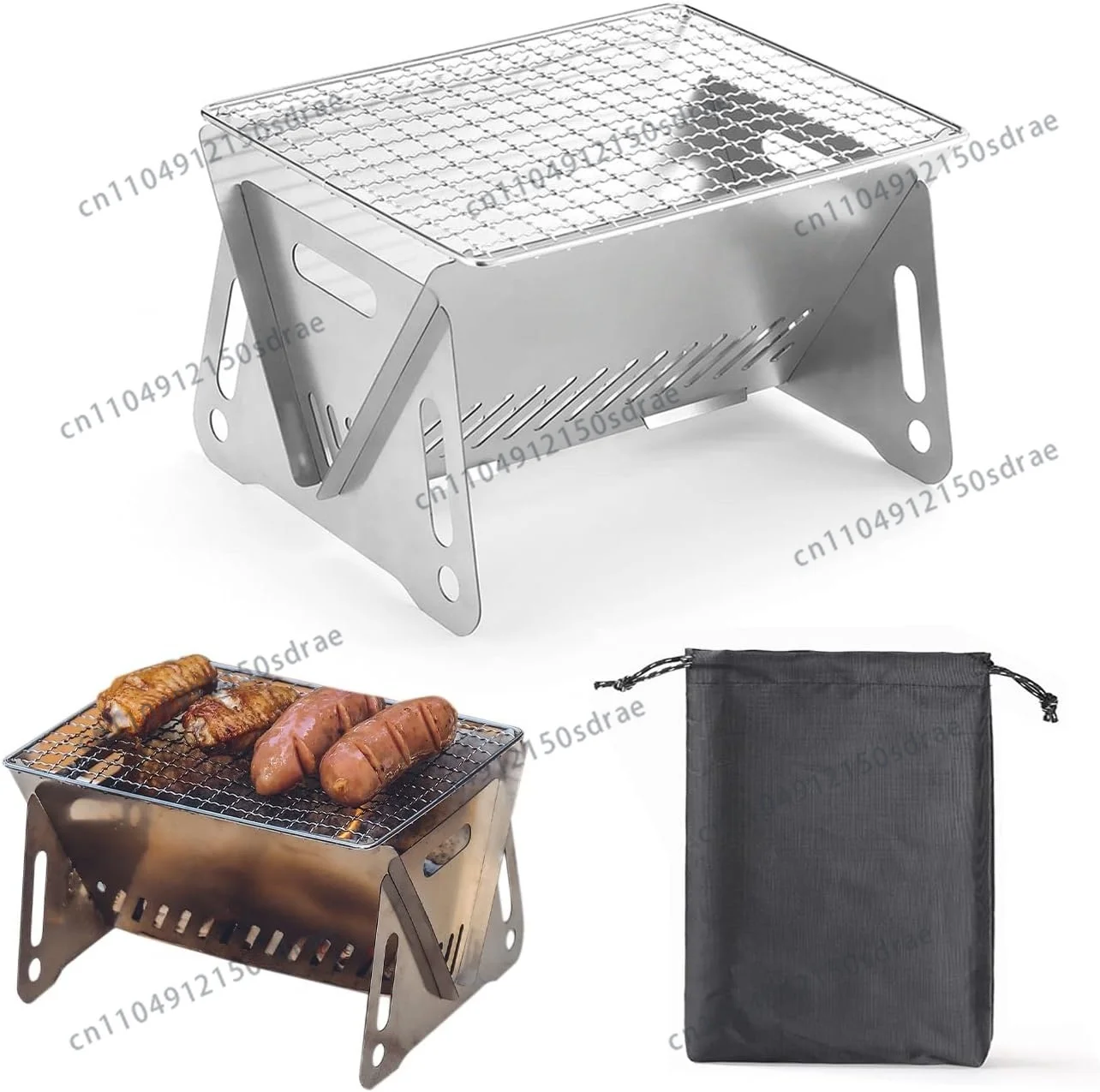 Backpacking Stove Folding Stainless Steel Charcoal Grill BBQ Wood Burning Camp Stove for Hiking Picnic Garden Backyard Cooking