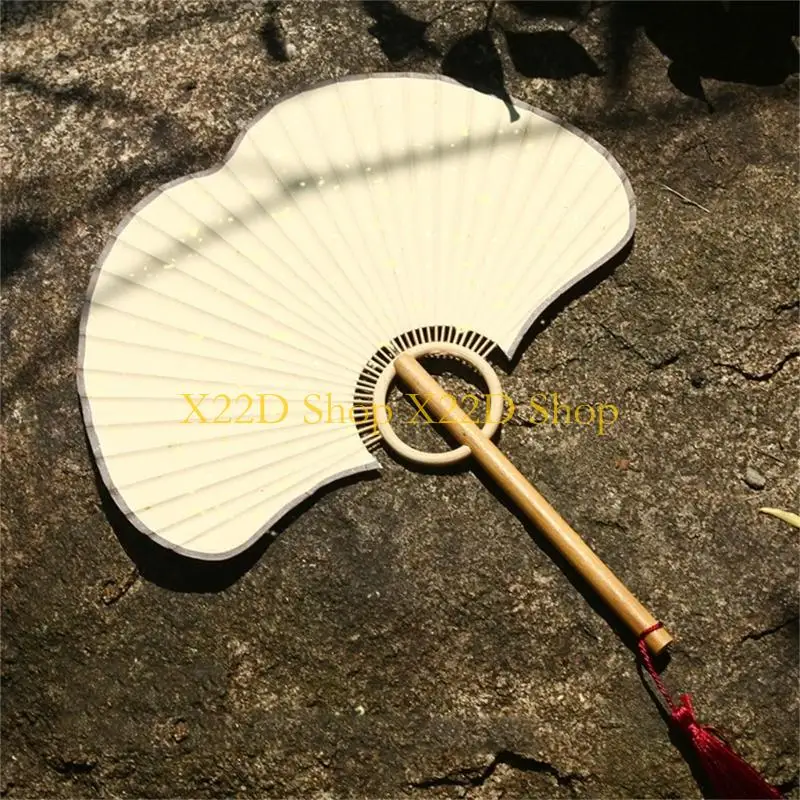X22D Ginkgos Rice Paper Fan Chinese Styles Hand Fan Handheld Cooling Fan Hanfus Costume