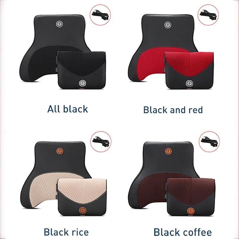 Car Electric Massage Headrest Neck Pillow Breathable Mesh + Leather Universal Seat Lumbar Pillow Protect The Lumbar Spine Travel