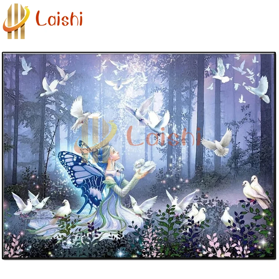 

Diamond painting Cute cartoon forest butterfly wings elf doves flying craft square drill full diamond embroidery mosaic decor