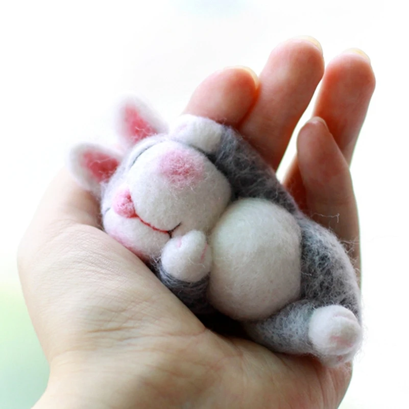 Mini Sleep Rabbit Wool Felting Kit Felting Kit Wool Felt Package Beginners Needlework Felt Needle Arts & Craft Diy Felting Craft