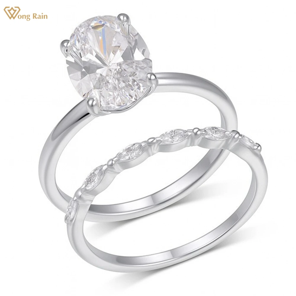

Wong Rain Solid 925 Sterling Silver 3EX VVS1 D Oval Cut 8*12 MM Real Moissanite Diamond Ring Sets Fine Jewelry Anniversary Gifts