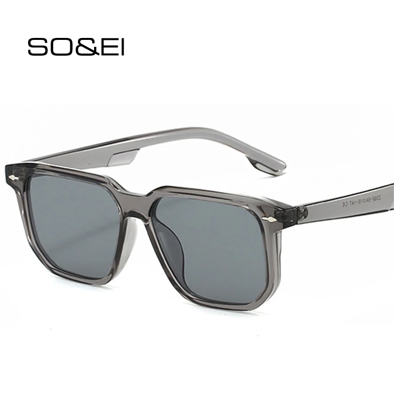 SO&EI Fashion Men Square Sunglasses Retro Rivets Green Grey Shades UV400 Women Luxury Sun Glasses