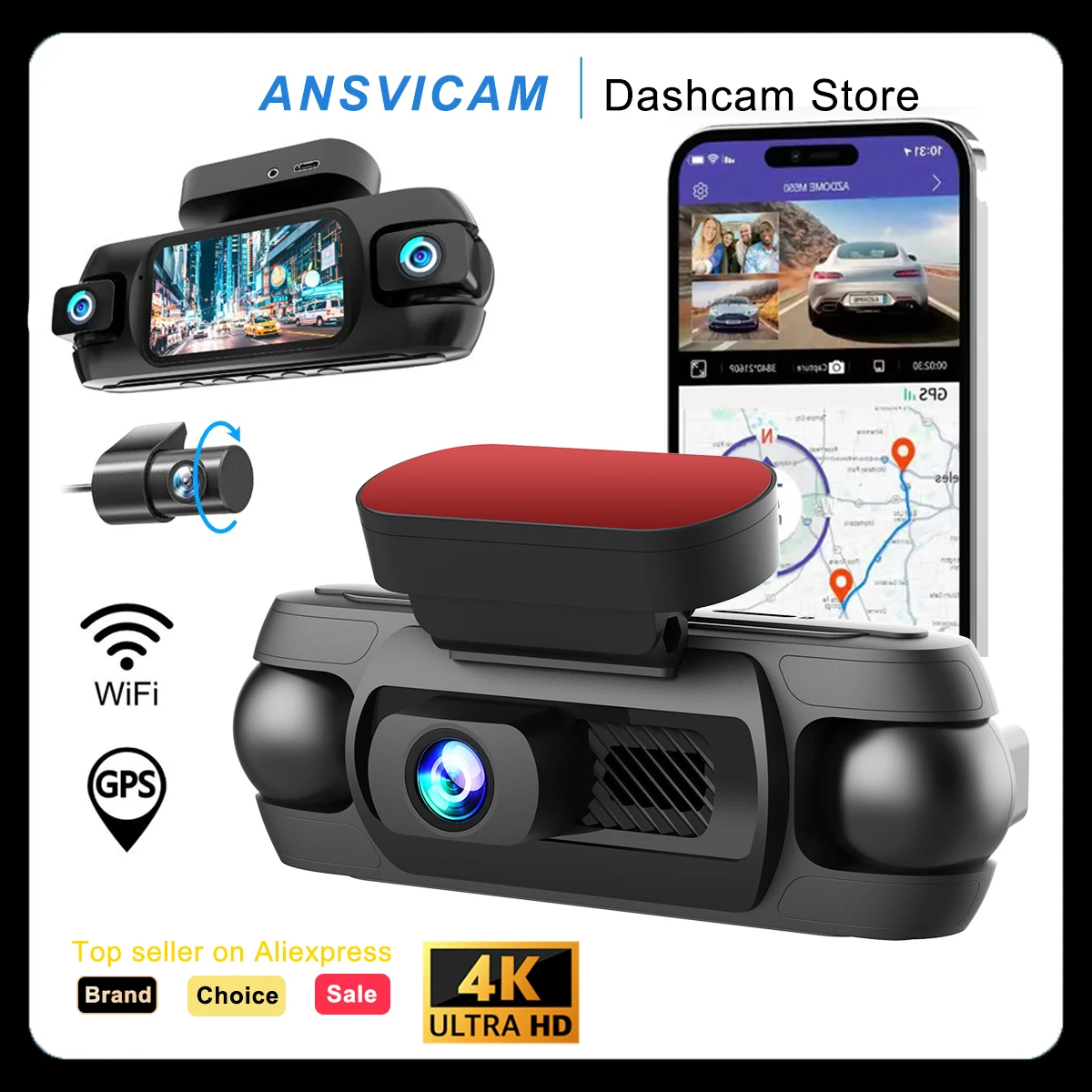 

4CH 4K Dash Cam with GPS Front 4K/2K+3*1080P Camera 360° Parking Monitoring WiFi APP Control IR Night Vision 24H Loop Recording