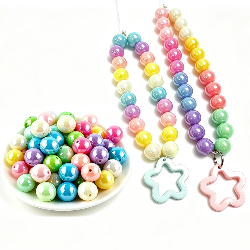 16mm 30pcs Colorful Glossy UV Coated Round Beads Acrylic Round Beads Spacer Bead Pendant DIY Accessories for Beaded Pen Necklace