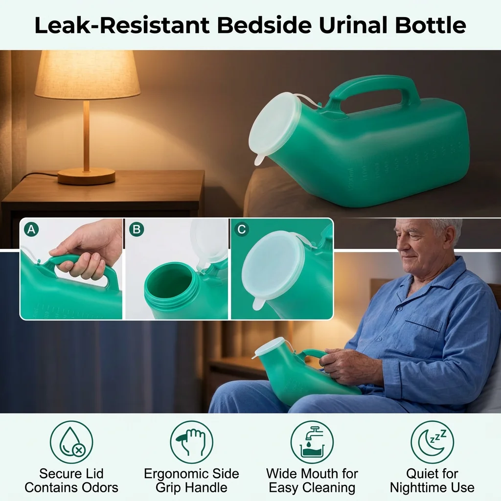 Männliches Urinal, Plastik-Urinflaschen, großes Fassungsvermögen, 1200 ml, Urinbehälter mit leicht zu greifendem Griffdesign für ältere Männer, Outdoor-Camping – Detail 5