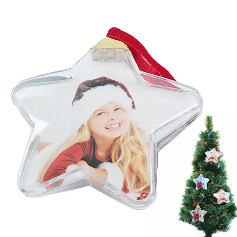 

Christmas Transparent Photo Frame Plastic Five-star Ball Christmas Decorations Pendant DIY Xmas Tree Hanging Decor Kids Gifts