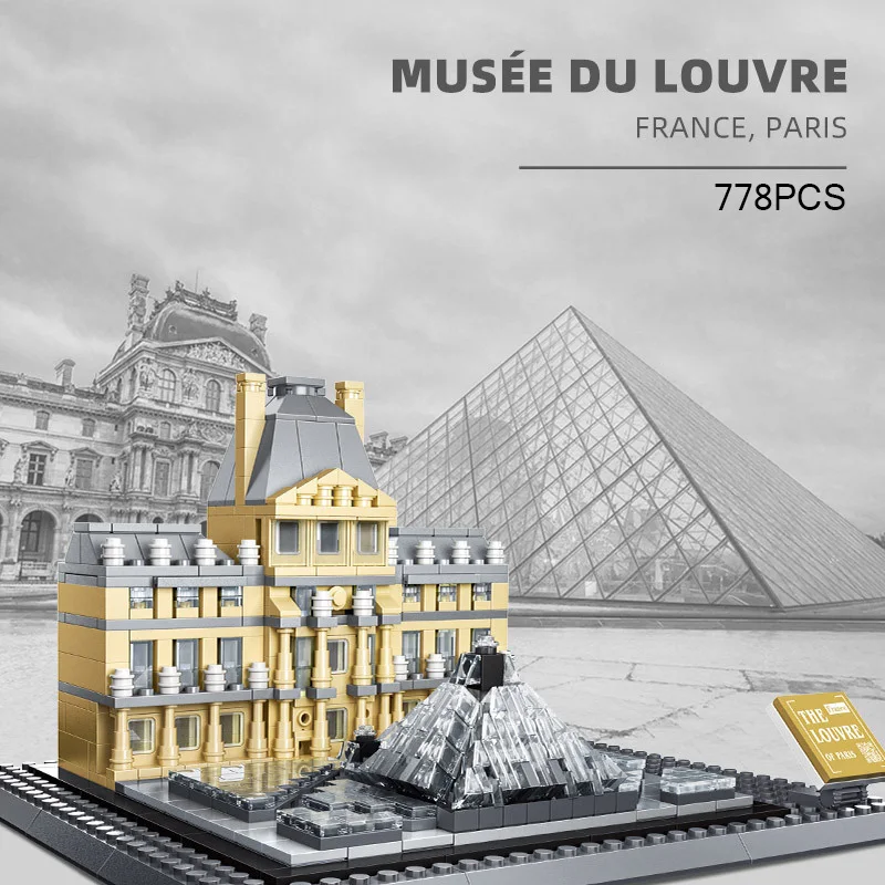 Creative Construction World Famous Architecture France Louvre Museum of History And Fine Arts Building Block Model Brick Toys