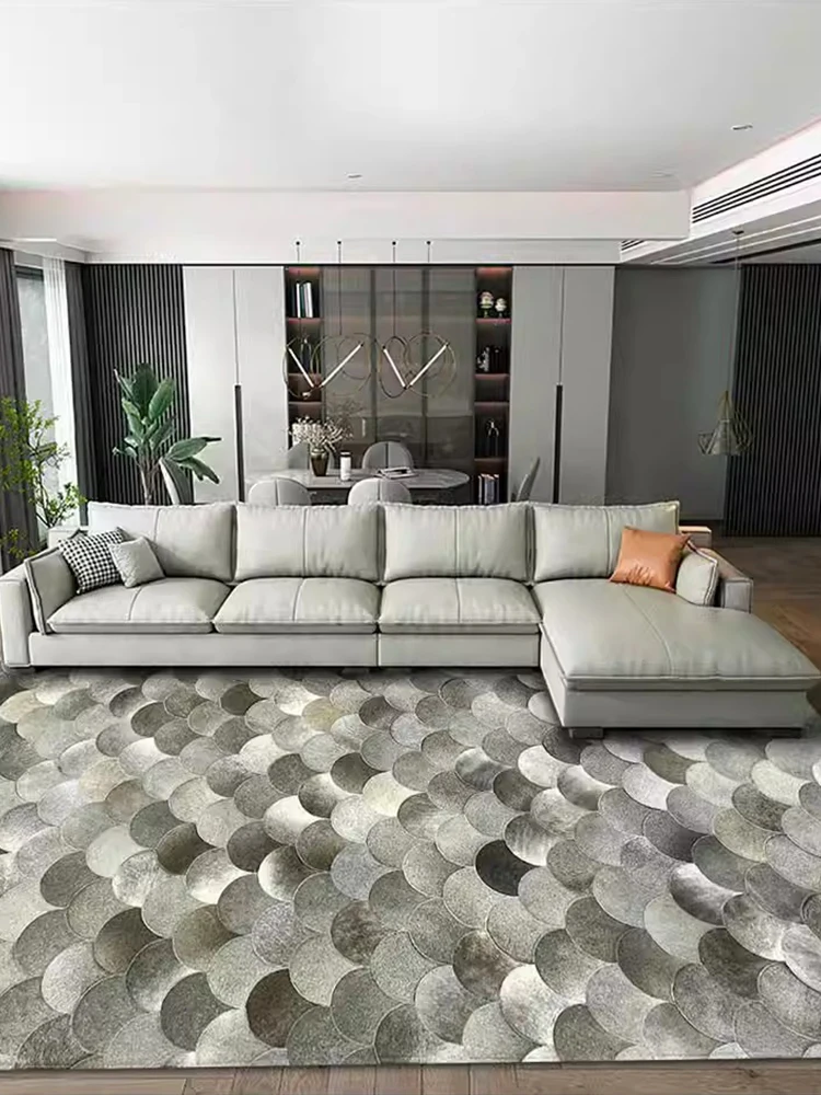 Light Luxury Patchwork Cowhide Living Room Carpet Real Cow Skin Sofa Coffee Table Rugs Modern Home Large Area Carpets Bedroom