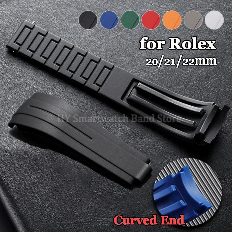 20mm 21mm 22mm Curved End Silicone Watch Strap for Rolex for DAYTONA Yacht-Master GMT Explorer Wrist Band Sport Rubber Bracelet