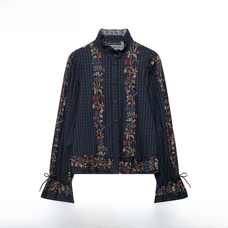 Early Autumn New Arrival Women's Fashion Versatile Layered Decorative Print Shirt Polyester Fiber Long Sleeve Plant Floral Pa...