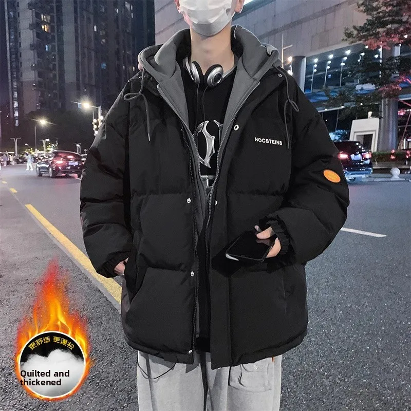 

Мужская зимняя куртка из утепленного хлопка, имитация двухслойной, свободного кроя, модная, в стиле Гонконг, с капюшоном, из полиэфирного волокна, городская мода