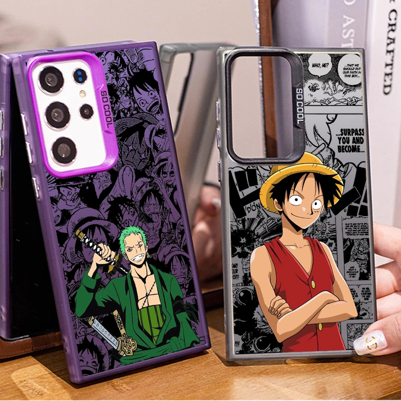 Anime One Piece Luffy Zoro For Samsung Galaxy S24 S23 S22 S21 S20 Note 20 Ultra Plus FE 5G Colorful Silver Back Phone Case