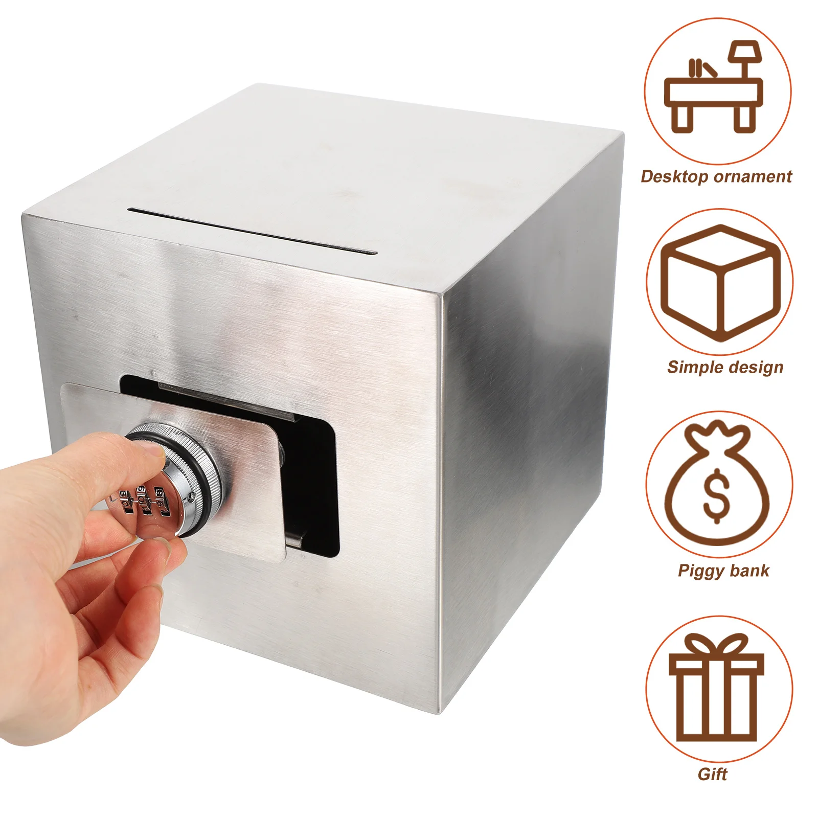 

1pc Stainless Steel Piggy Bank 15x15x15cm Large Size Kids Savings Bank with Lock Safe Money Storage for Children Adults