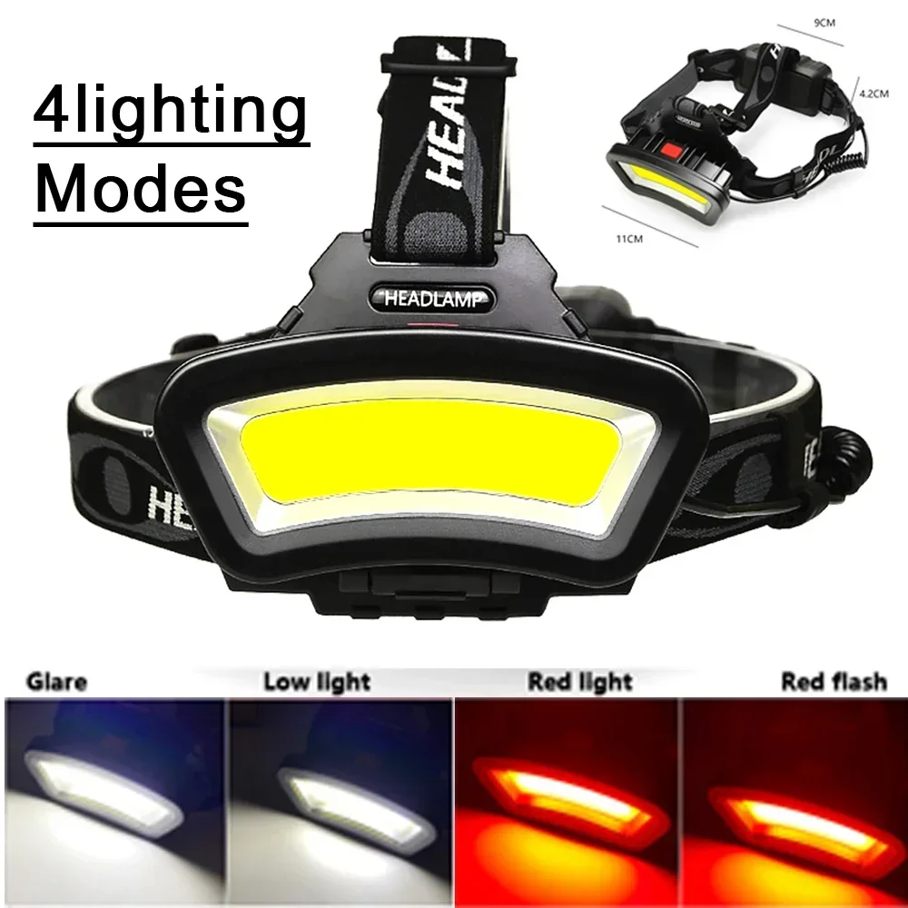 Powerful COB LED Headlamp 4 Light Modes Wide Angle USB Rechargeable Headlight Use 18650 Battery Outdoor Camping Fishing Lantern