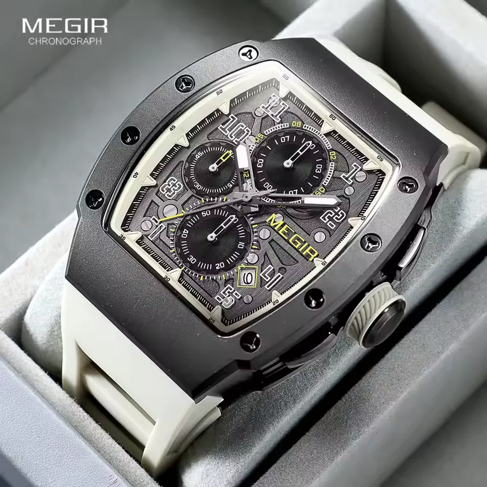 

MEGIR Stainless Steel Quartz Watch for Men Fashion Waterproof Luminous Chronograph Wristwatch with Auto Date Silicone Strap