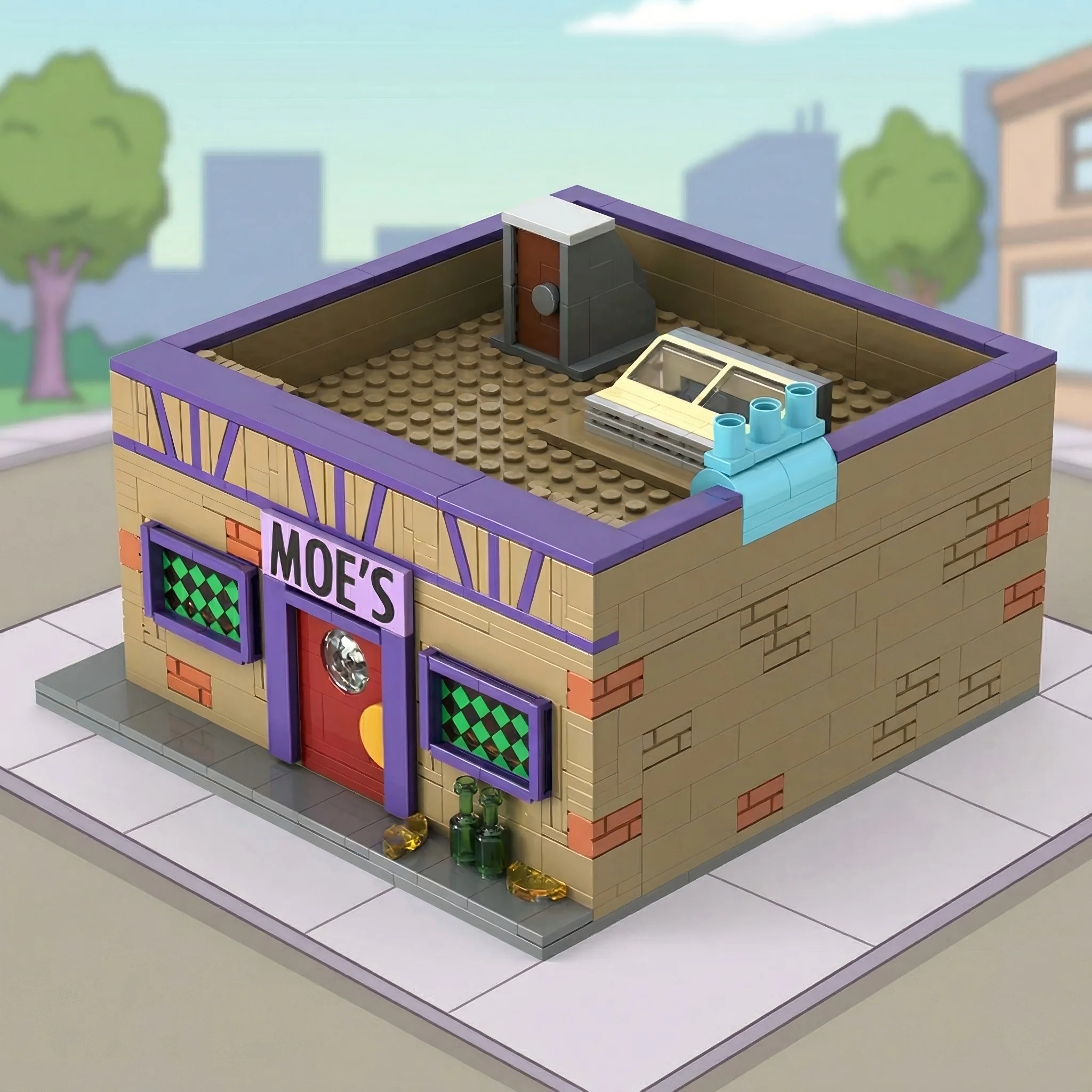 

MOC Simpsoned Springfield City Street View Modular Architecture Building Blocks Advanced Building Sets Diorama Adults Fun Gift