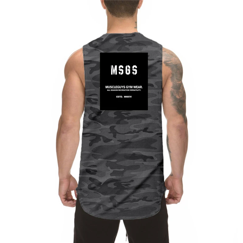 Men Casual Fashion Print Camouflage Gym Fitness Sleeveless Tank Tops Summer Mesh Moisture Wicking Quick Dry Cool Feeling T-shirt