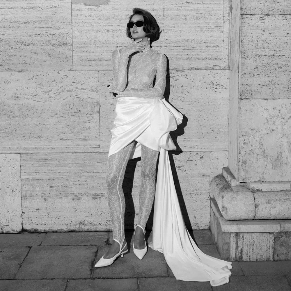 

Asymmetrical White Bridal Skirt With Side Train High Waist Satin 2026 Spring Summer Wedding Party Skirt Sheath Evening Skirt