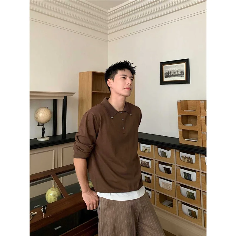 

Мужская футболка в стиле американского ретро, свободного кроя, с пуговицами, простая, универсальная, повседневная, премиум-качество