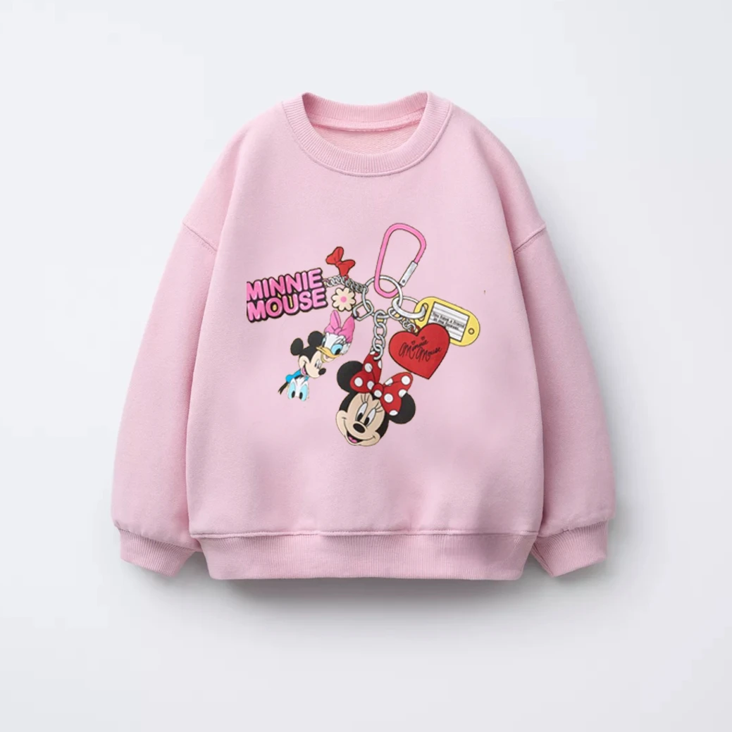 Sudadera de dibujos animados de Disney para niñas, Tops de manga larga, ropa de primavera y otoño, ropa bonita con estampado de Minnie para niños, Sudadera con capucha de cuello redondo