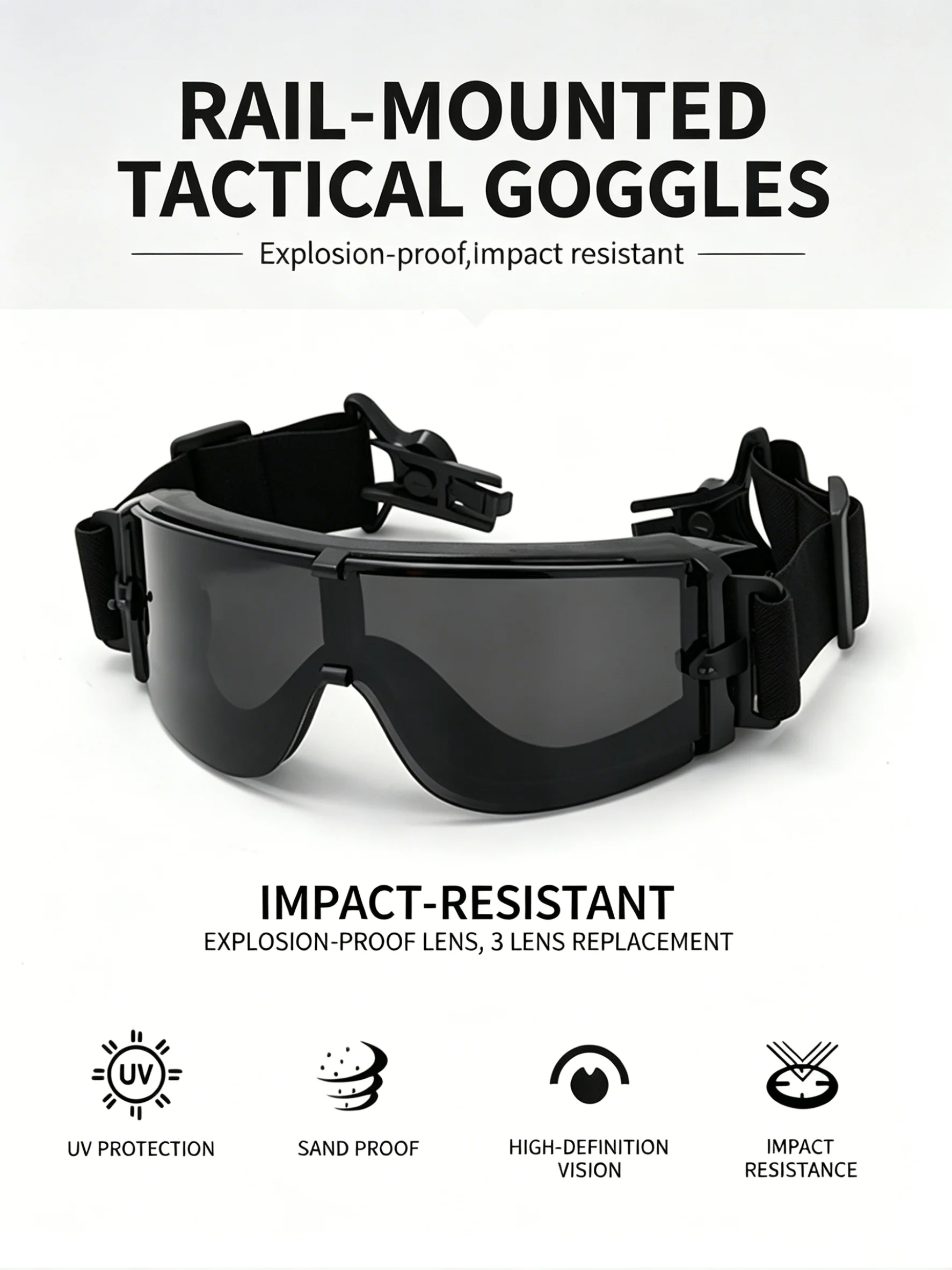 

Unisex Rail-Mounted Goggles with Three Color-Changing Lenses, Real-Life Cs Field Shooting Anti-Impact and Anti-Wind and Sand Military Goggles