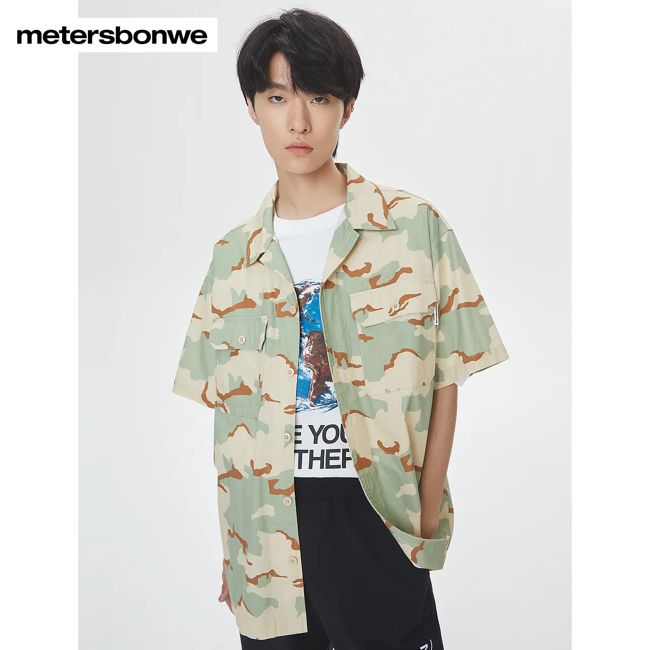 Metersbonwe  Shirt Men Summer Fashion Multi Pocket Comfort Shirts Cotton Camouflage Color Tee Male Brand Casual Top