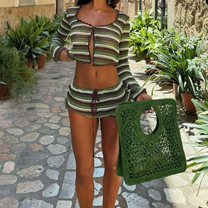 Женский полосатый вязаный комп – обзор и цена Crop Top Crochet