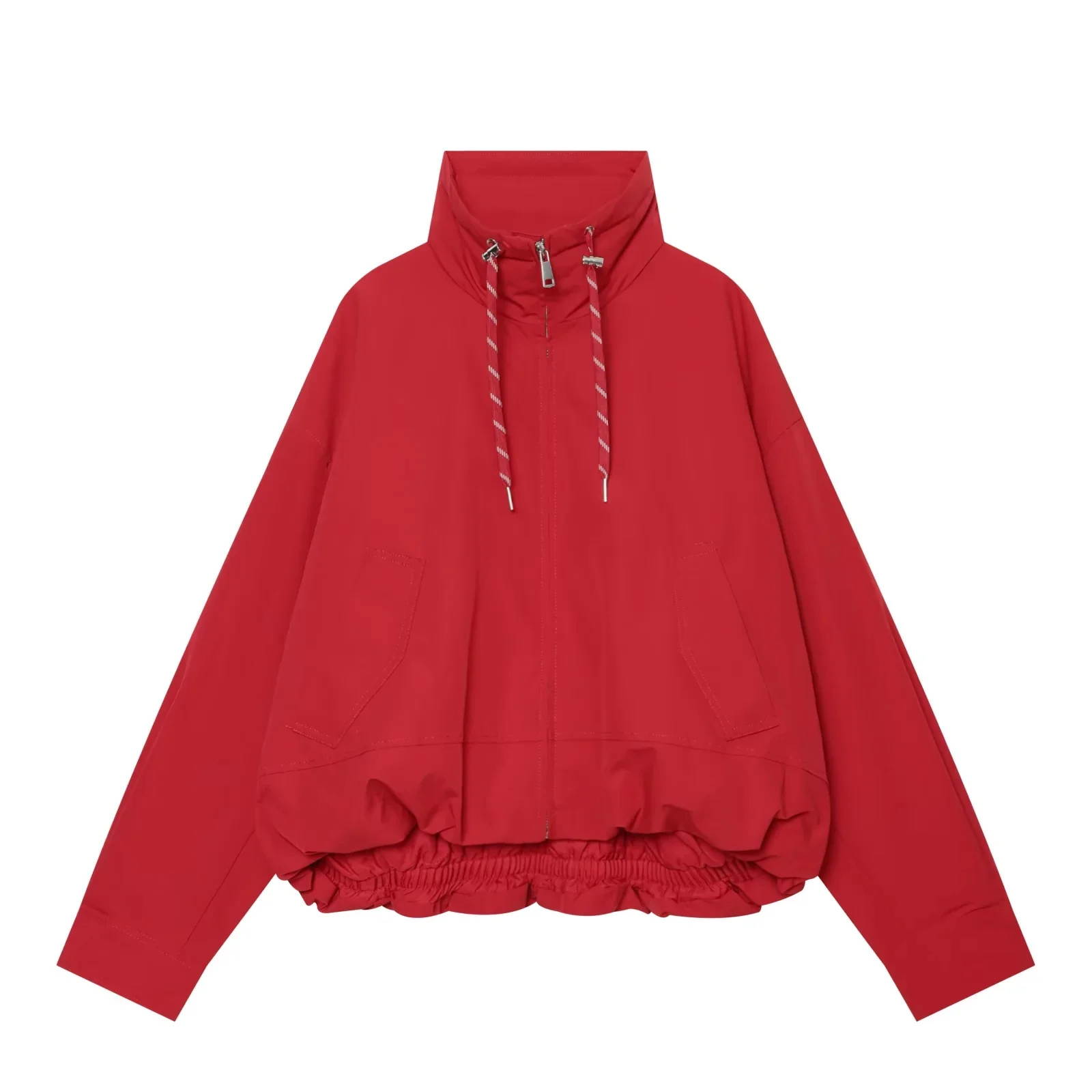 KONDALA Streetwear Lässige Schicke Rote Damenjacke mit Stehkragen, Langen Ärmeln und Kapuze, Mode 2026 Herbst-Winter-Jacke – Detail 2