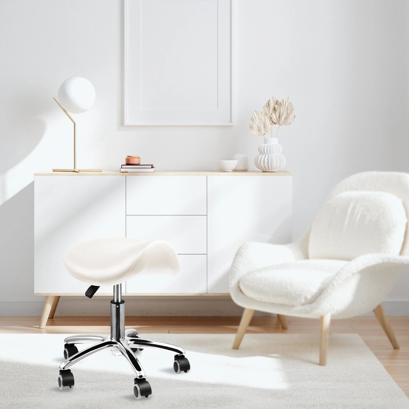 Altura ajustável Rolling Stool com rodas, Salão Stool, Spa Massagem, Casa e Escritório, Cadeira giratória