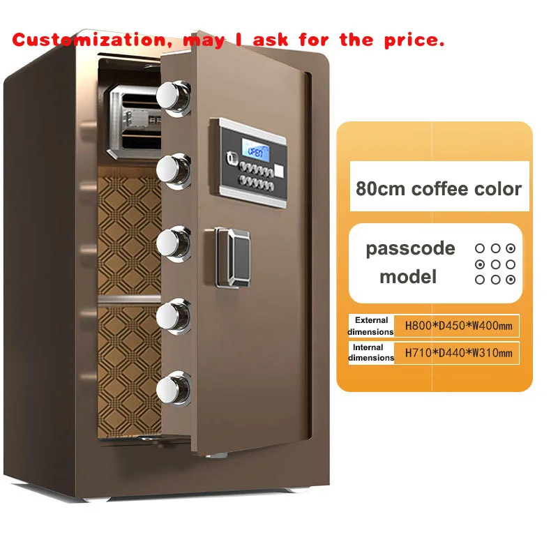 custom.Home 80cm Password Model Safe Box with and Electronic Digital Lock Black/Coffee All  Steel  Safe Box