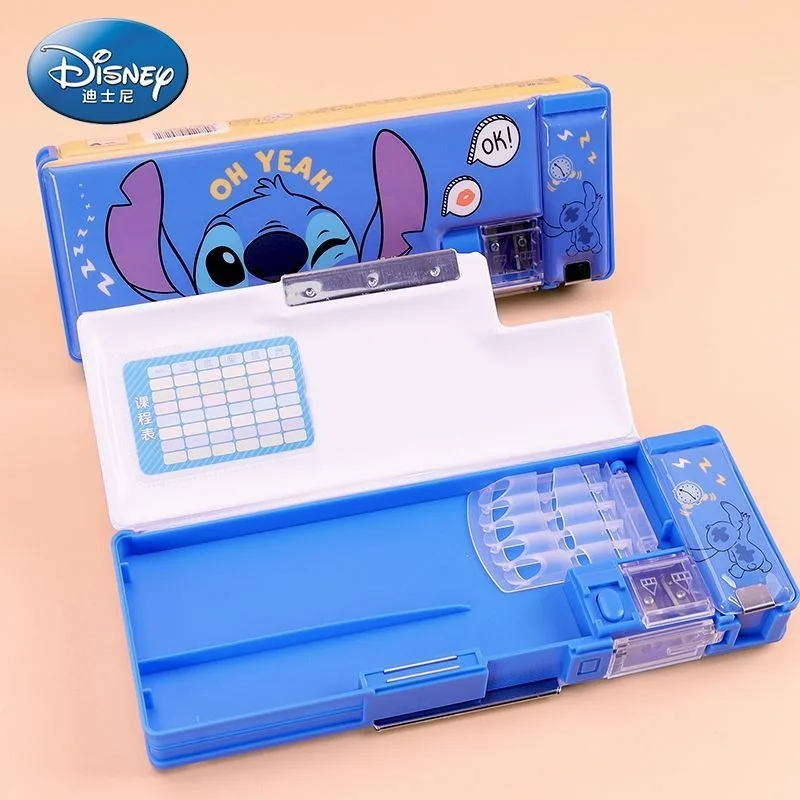 Disney Lilo & Stitch Cartoon Animation Two-Layer Stationery Box Kawaii Fashion Student Large Capacity Multifunctional Pen Box