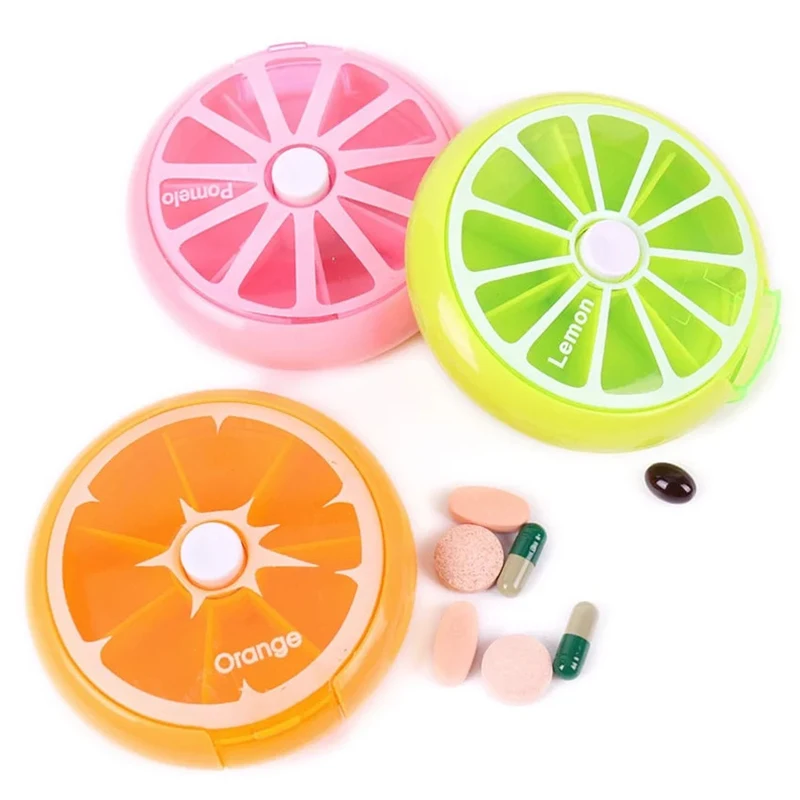 Portable Pill Box Weekly Rotating Split Fruit Points Drug Carry With You Mini Medicine Boxs Medicine Travel Pillbox