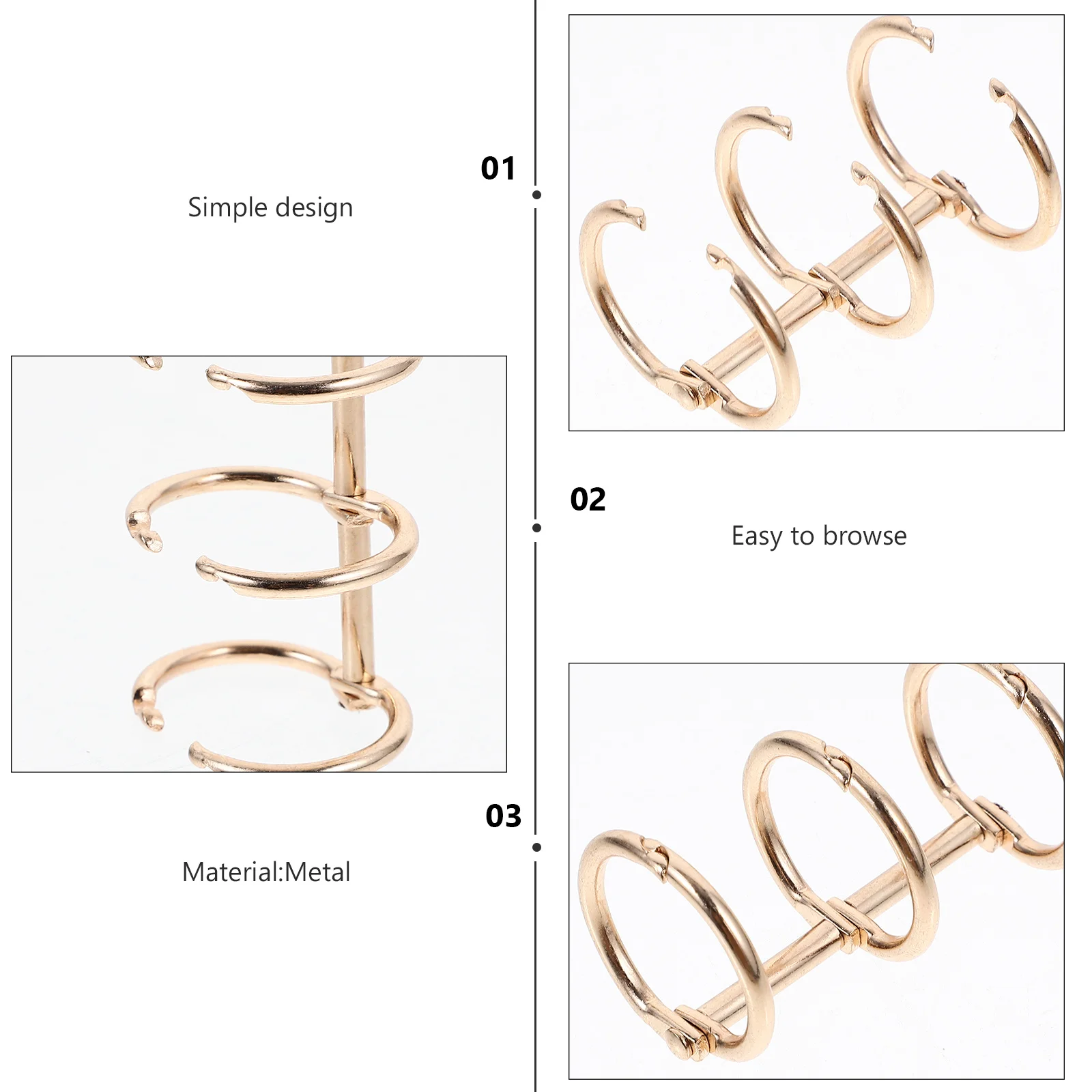 

4Pcs 3-Hole Metal Binder Rings Loose Leaf Rings Sturdy Book Clips for Office School DIY Notebook Replacement DIY Notebook Ring