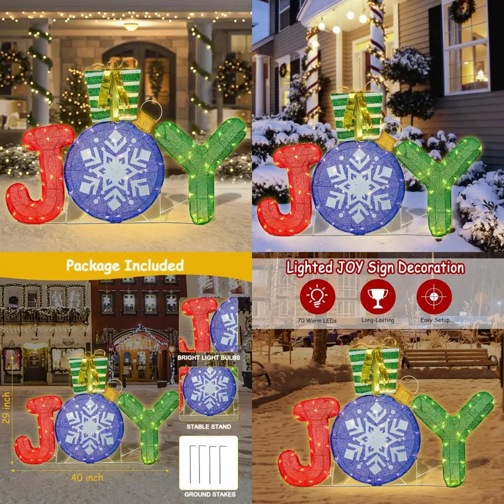 

40 Illuminated Joy Nativity Outdoor Yard Sign with 70 LEDs, Christmas Lawn Decoration for Parties & Holidays