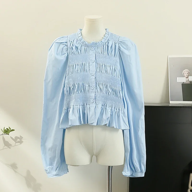 Fashion Blusas Mujer De Moda 2024 Office Lady Elegant Blouses Women Shirts Korean Pleated Y2K Tops Long Sleeve Blouse Clothing