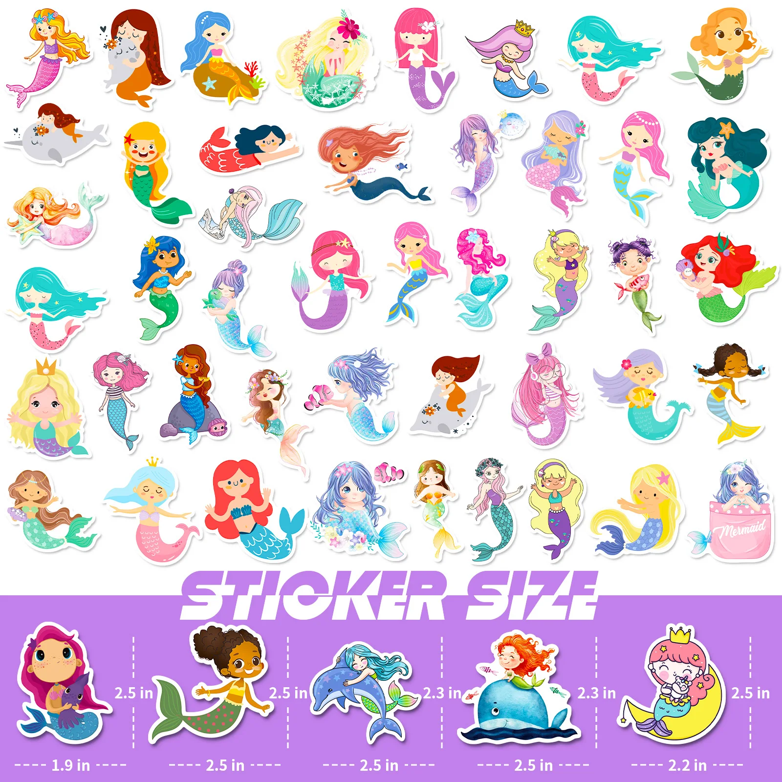 10/30/50/100PCS Cute Mermaid Cartoon Stickers Graffiti PVC Decals  DIY Suitcase Phone Bicycle Guitar Sticker for Girl Gift Toy