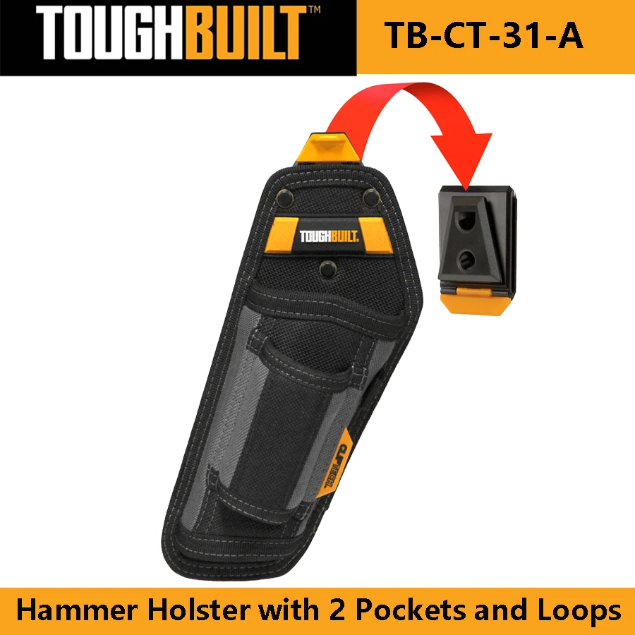 TOUGHBUILT TB-CT-31-A Hammer Holster with 2 Pockets and Loops Rugged Construction Tool Bag Tool Belt Pouch