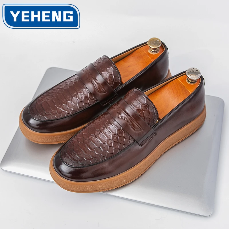 

Fashion Men Oxfords Leather Board Shoes Business Office Commuting Thick Soled Leather Shoes Mens Flat Anti Slip Driving Shoes