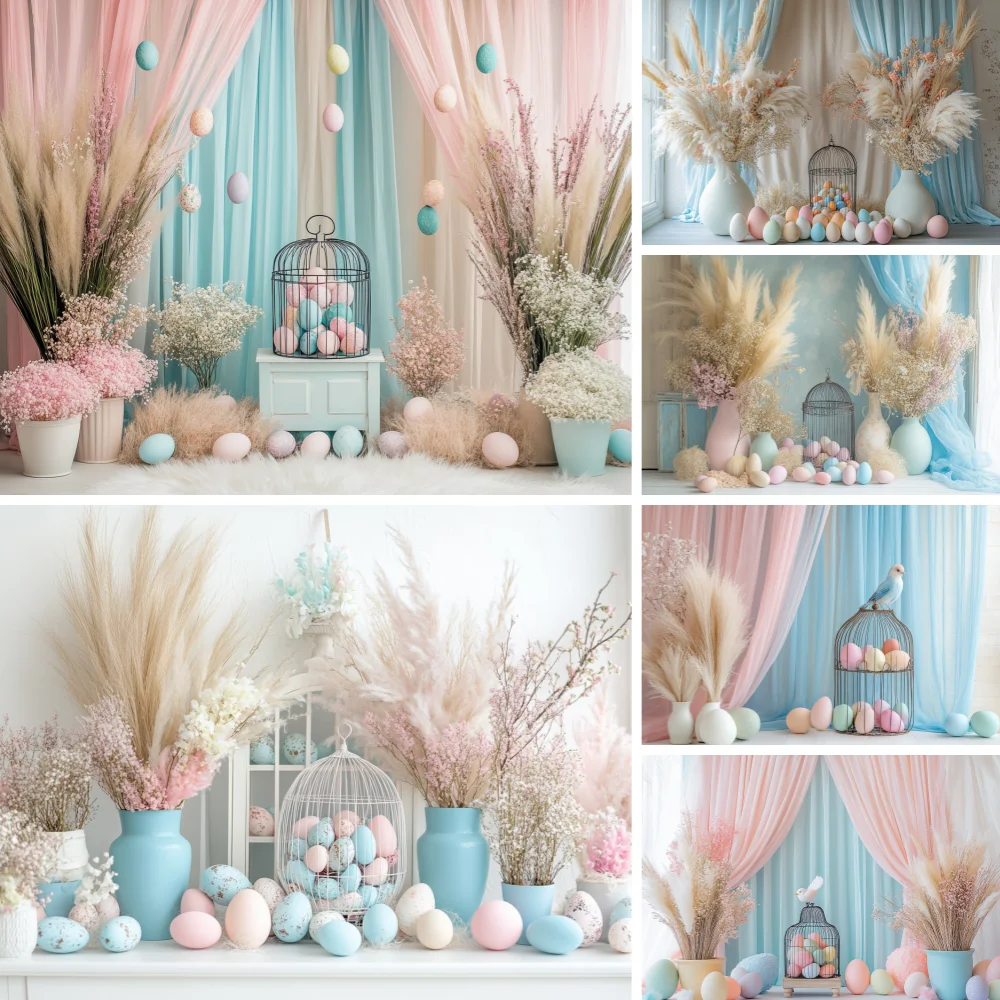 ربيع سعيد عيد الفصح التصوير خلفية نافذة قفص الستار الأبيض البيض الملونة الأزهار استحمام الطفل الاطفال صورة الخلفية