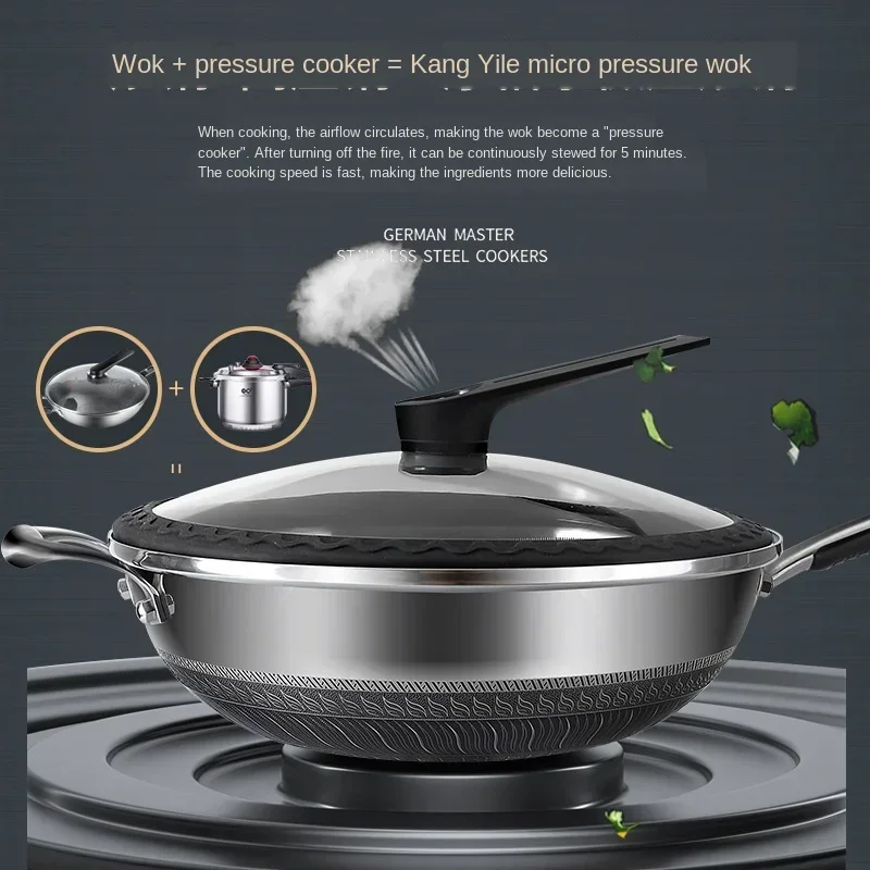 

316L stainless steel frying pan Household non stick pot Double sided screen micro pressure cooker Uncoated non stick wok