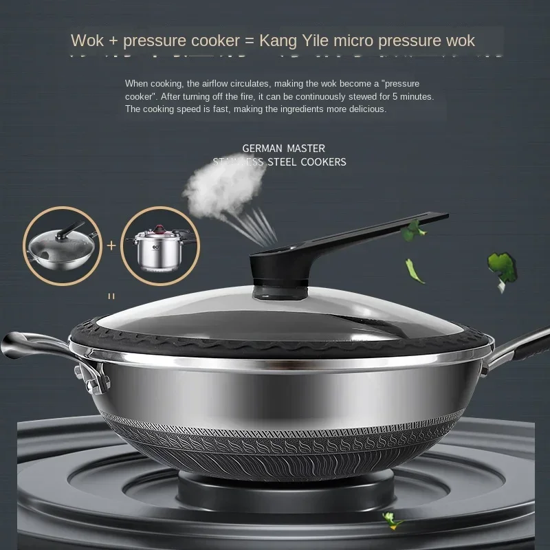 316L stainless steel frying pan Household non stick pot Double sided screen micro pressure cooker Uncoated non stick wok