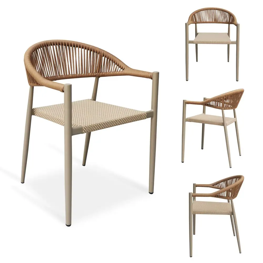 

Pcs Stackable Patio Dining Chairs, Aluminum Rattan Outdoor Dining Chair with Arms, Woven Rope Garden Armchair Metal No Assembly