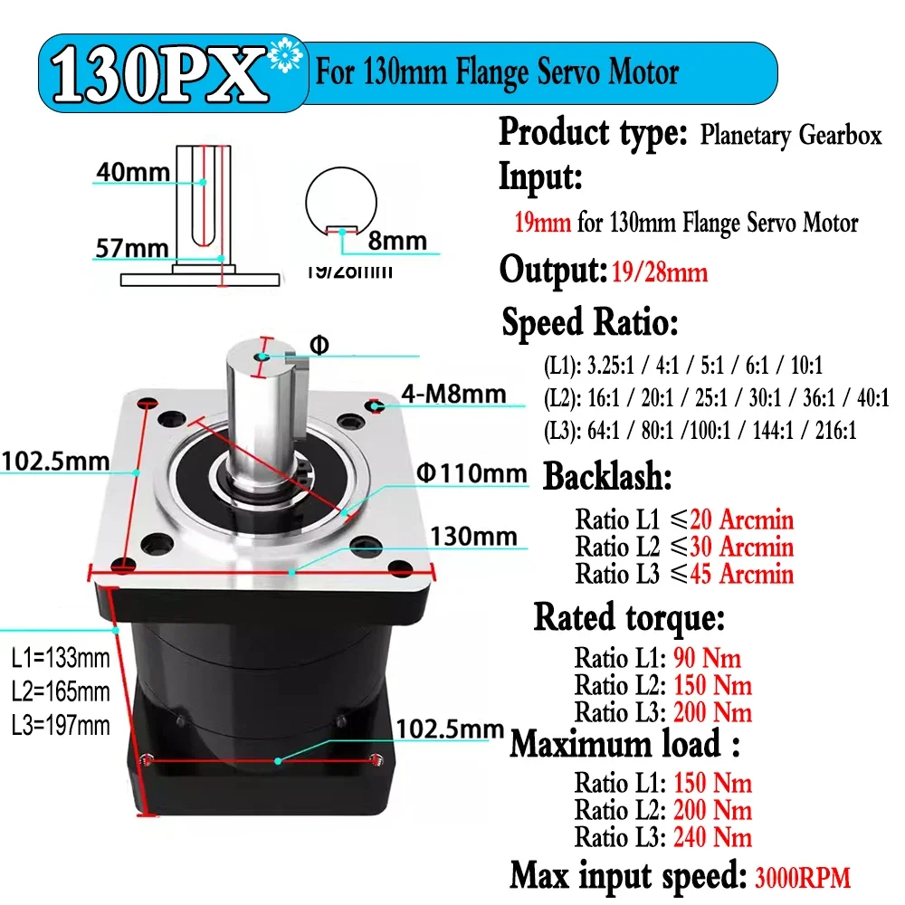 Planetary Reducer  200W-3KW  Servor Motor 3:1,10:1,16:1,64:1,100:1,216:1 Reducetion Gearbox Gear for 60/80/110/130/180 Flange