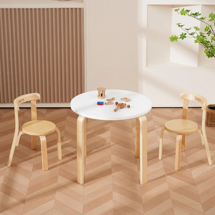 Conjunto de mesa e 2 cadeiras Swegrow, mesa e cadeiras de madeira para crianças pequenas, móveis de madeira duráveis, ideal para sala de jogos, casa, jardim de infância